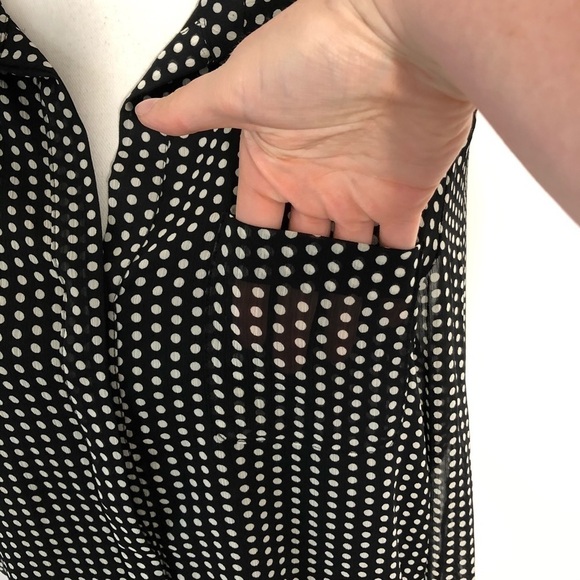 Tommy Hilfiger Black White Polka Dot Top NWT Button Down Shirt Blouse Small - Picture 7 of 12